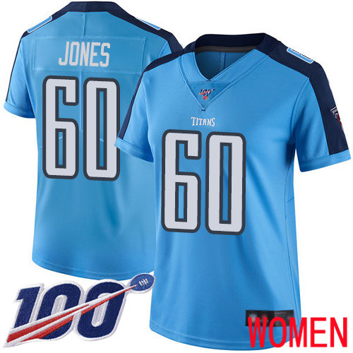 Tennessee Titans Limited Light Blue Women Ben Jones Jersey NFL Football #60 100th Season Rush Vapor Untouchable->youth nfl jersey->Youth Jersey